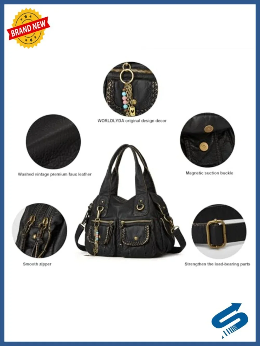 Women Canvas Hobo Purse Multi Pocket Tote Shopper Shoulder Bag Top Handle